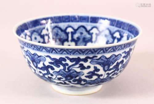 A CHINESE BLUE AND WHITE PORCELAIN BOWL, decorated with scen...