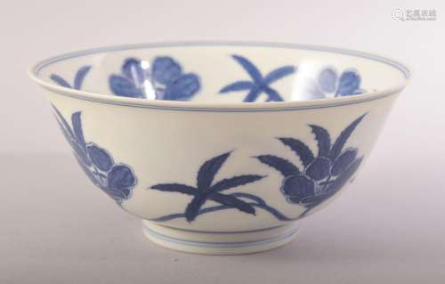 A CHINESE MING STYLE BLUE AND WHITE PORCELAIN BOWL, decorate...