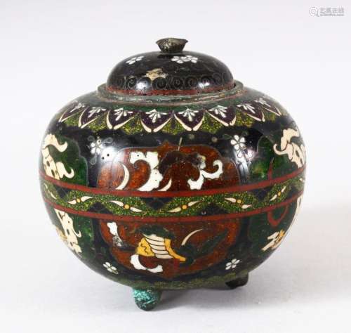 A JAPANESE CLOISONNE GLOBULAR KORO AND COVER, with panels of...