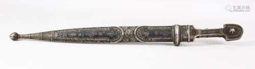 A 19TH CENTURY KINDJAL DAGGER and scabbard, 49cm long.
