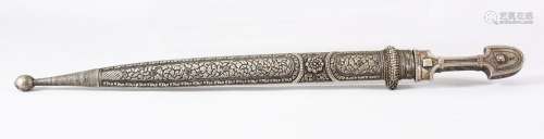 A 19TH CENTURY KINDJAL DAGGER and scabbard, 54cm long.