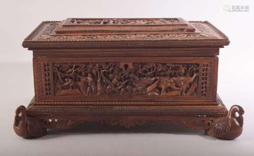 A FINE ANGLO INDIAN CARVED SANDALWOOD BOX, beautifully carve...