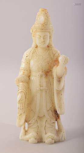 A CHINESE PALE GREEN HARDSTONE FIGURE, 18cm high.