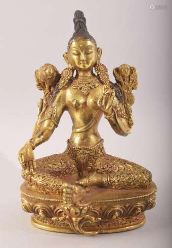 A CHINESE GILT BRONZE SEATED BUDDHA, 18cm high.