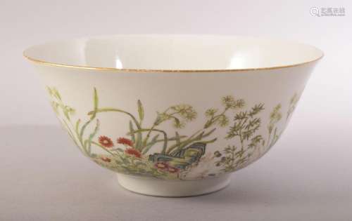 A CHINESE FAMILLE VERTE PORCELAIN BOWL, decorated with nativ...