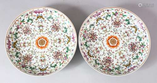 A PAIR OF CHINESE FAMILLE ROSE PORCELAIN DISHES, painted wit...