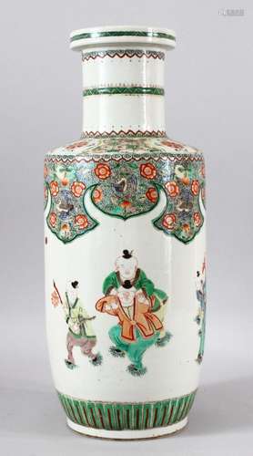 A LARGE FAMILLE VERTE PORCELAIN VASE, the body painted with ...