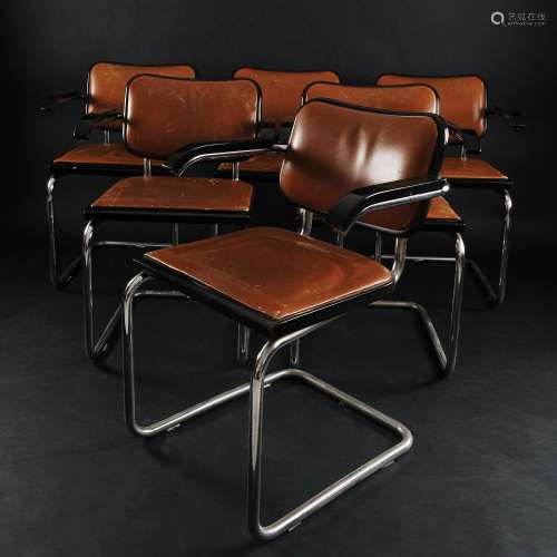 6 Cesca leather covered chrome armchairs