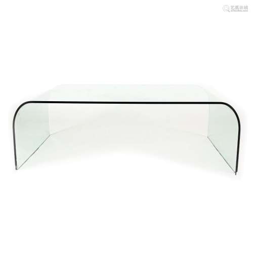 An Italian curved crystal sofa table. FLAI