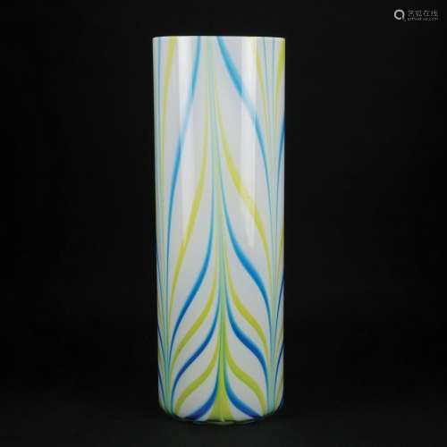 A French white, yellow and light blue crystal vase