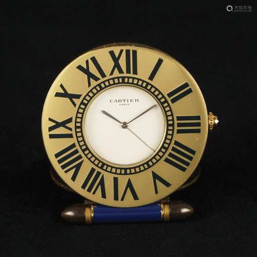 A Les Must de Cartier gilt metal travel clock