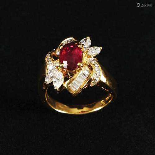 A 18kt. gold ring with a 1,15 Burma ruby and diamonds