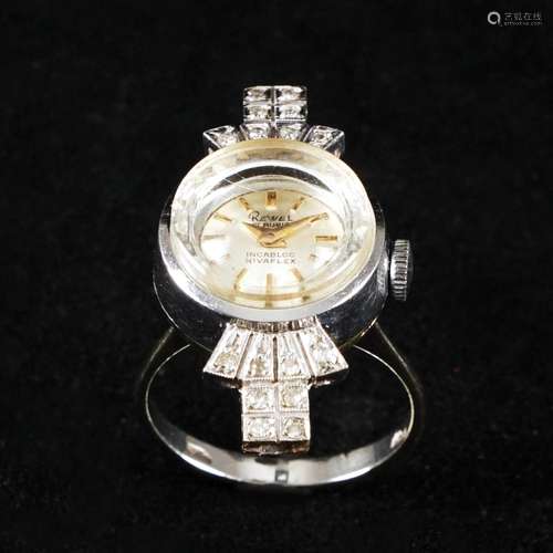 A 18kt. gold watch-ring with diamonds, Art Déco