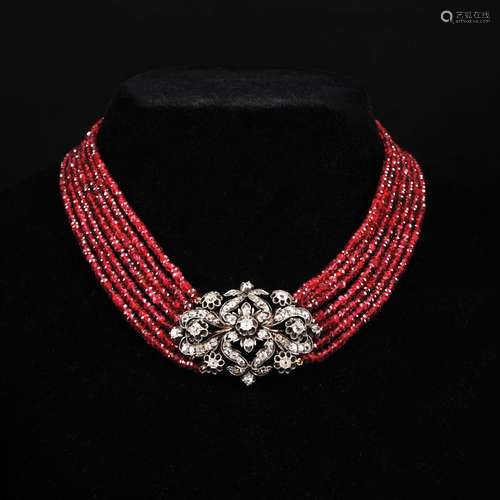 A spinel rubies and diamonds necklace