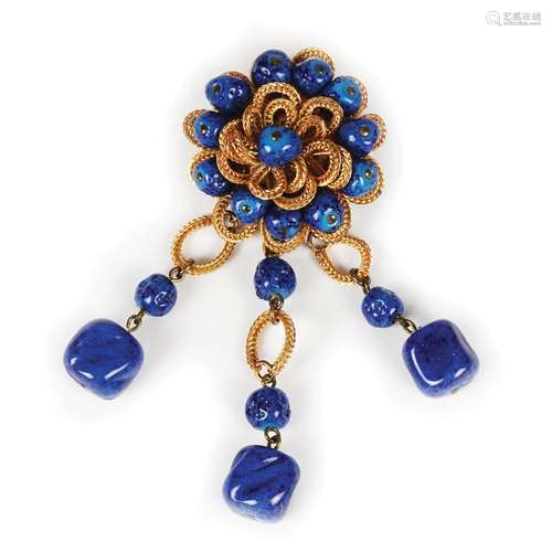 A Roman gilt metal and lapis-lazuli brooch, Castelli, '...