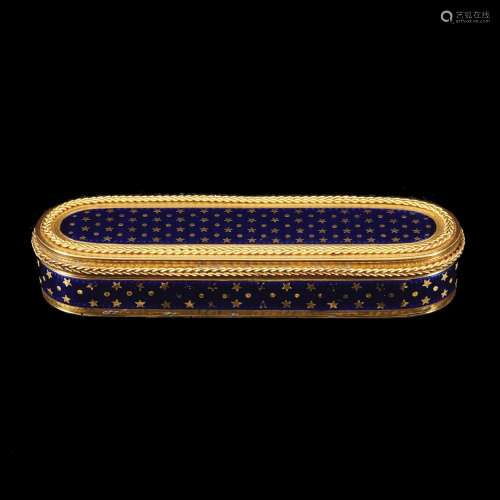 A French 18kt. gold and enalem oval snuff box, Paris, 18th c...