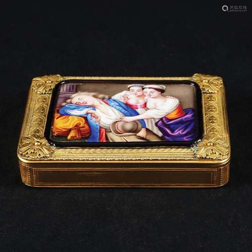 A 18kt. gold and enamel rectangular snuff box, early 19th ce...