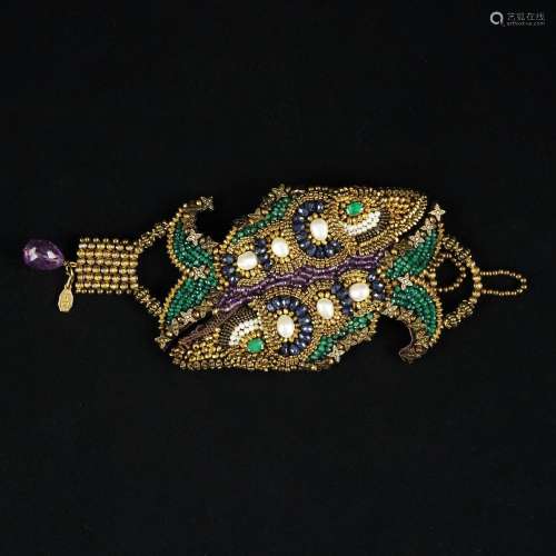 A sapphires, pearls, rubies and emeralds bracelet