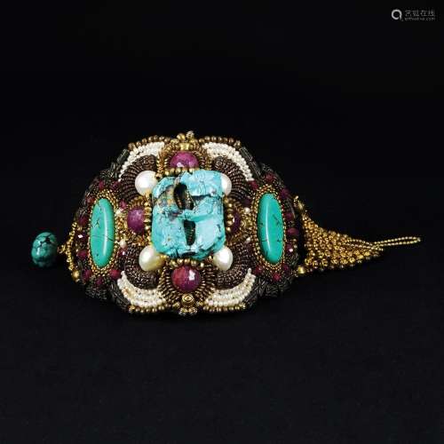 A turquoise, rubies and pearls bracelet