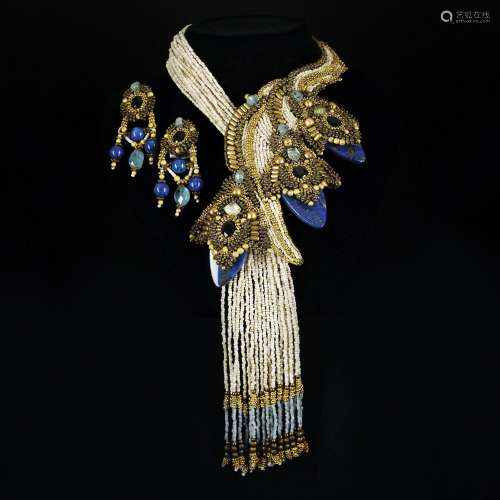 a lapis-lazuli, aquamarine and kyanite adjustable necklace