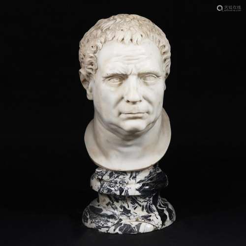 A Roman white marble head of Vitellius, 19th century