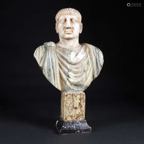 A Roman white and cipollino marble busto of an emperor, 19th...
