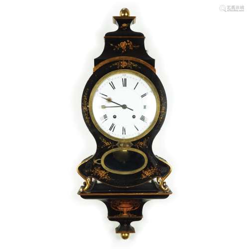 A black lacquered and gilt wood cartel clock, 19th century