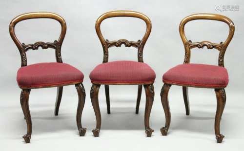 A SET OF THREE VICTORIAN MAHOGANY NAVAL DINING CHAIRS, each ...