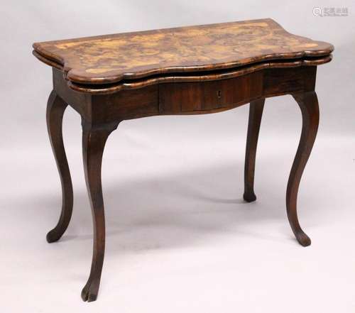 AN 18TH CENTURY ITALIAN FIGURED WALNUT FOLD-OVER CARD / TEA ...