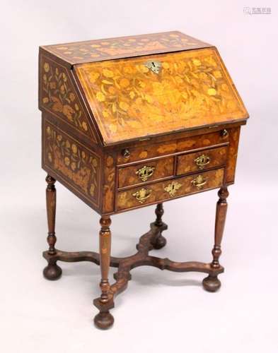 A WILLIAM AND MARY DESIGN WALNUT AND FLORAL MARQUETRY SMALL ...