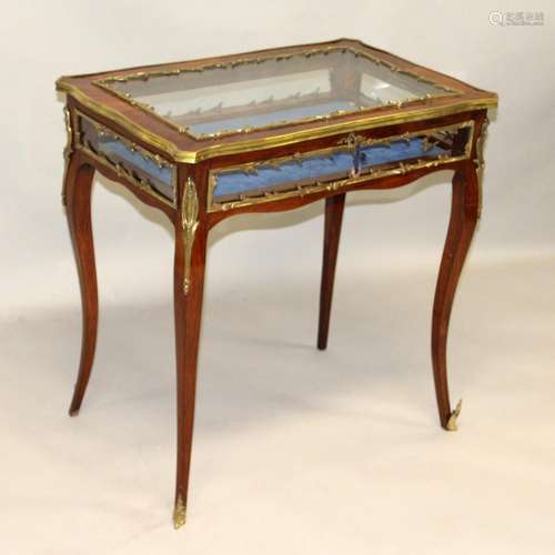 A LATE 19TH CENTURY FRENCH KINGWOOD AND ORMOLU BIJOUTERIE TA...