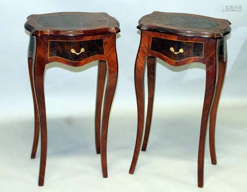 A PAIR OF FRENCH STYLE BEDSIDE TABLES with crossbanded tops,...