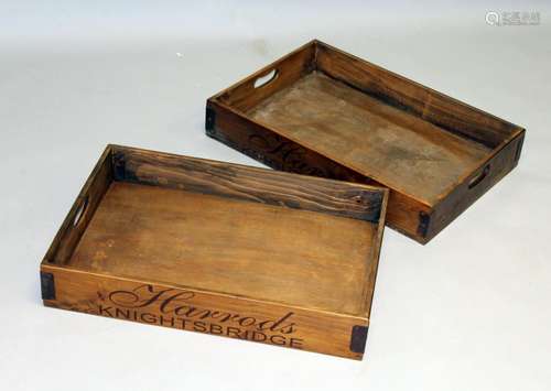 A PAIR OF HARRODS WOODEN TRAYS. 2ft 1ins.