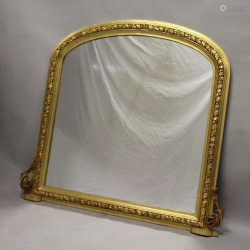 A GOOD GILTWOOD OVERMANTLE MIRROR with domed top. 4ft x 3ft ...