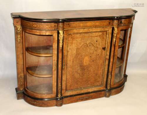 A VERY GOOD VICTORIAN WALNUT CREDENZA, the front with a good...