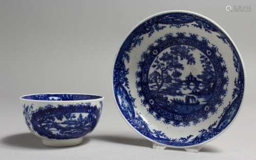 AN 18TH CENTURY WORCESTER TEA BOWL AND SAUCER painted with a...