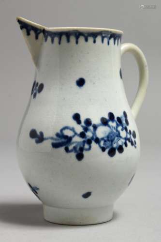 AN 18TH CENTURY LIVERPOOL SPARROW BEAK JUG painted in blue w...