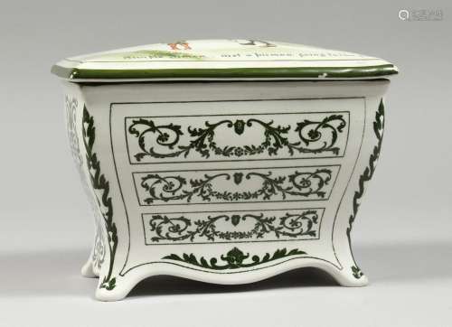 A ROYAL DOULTON PORCELAIN THREE DRAWER CHEST, the lid painte...