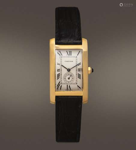 CARTIER - Tank Americaine al quarzo in oro 18k con piccoli s...