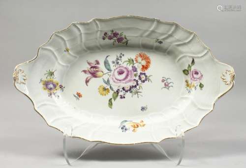 A VERY GOOD LARGE MEISSEN OVAL DISH painted with flowers. Cr...