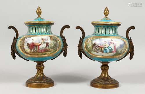 A VERY GOOD PAIR OF 19TH CENTURY SEVRES PORCELAIN AND ONYX U...