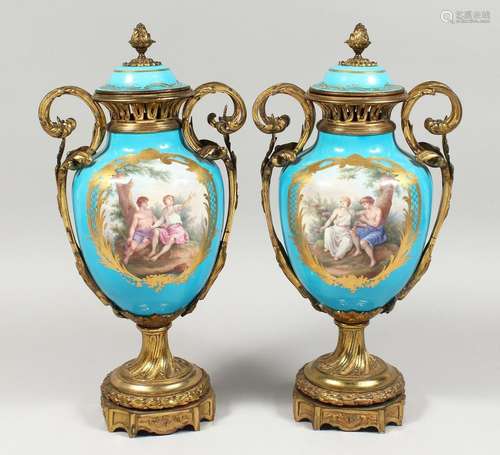 A VERY GOOD PAIR OF 19TH CENTURY SEVRES PORCELAIN AND ORMOLU...