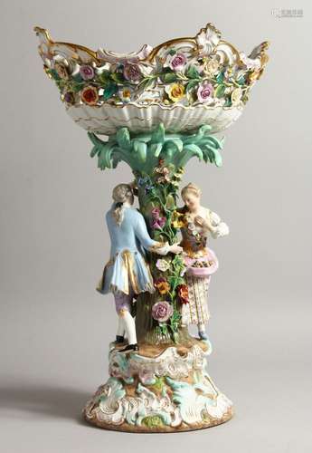 A GOOD LARGE LATE 19TH CENTURY MEISSEN COMPORT, with a flora...