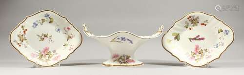 A FINE DANIEL OVAL TWO HANDLED COMPORT painted with flowers,...