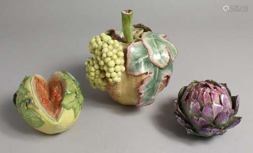 LADY ANNE GORDON PORCELAIN FRUIT, three pieces, globe artich...