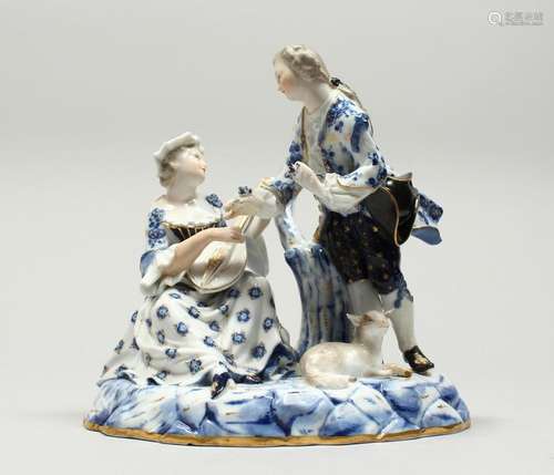 A GOOD MEISSEN PORCELAIN GROUP OF YOUNG LOVERS, a man has a ...