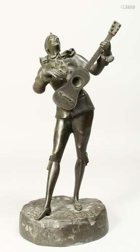 LOUIS MASORE(1871 - 1929) A BRONZE PICAULT PLAYING A MANDOLI...