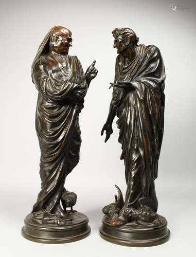 A SUPERB PAIR OF 19TH CENTURY BRONZE CLASSICAL FIGURES of a ...