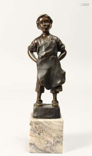 GROENER. A GOOD SMALL STANDING BRONZE FIGURE OF A COBBLER, o...