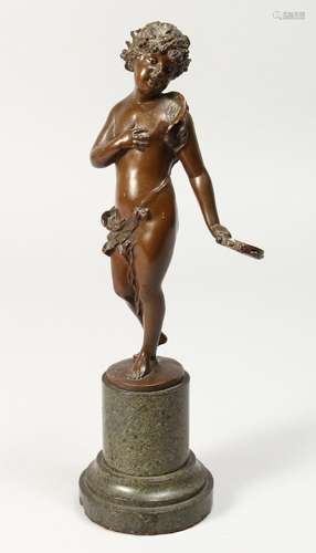 A GOOD BRONZE SEMI NAKED YOUNG GIRL holding a tambourine. Si...